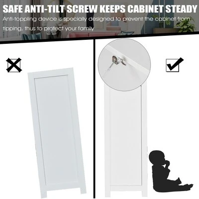 Costway Wooden Bathroom Floor Storage Cabinet Organizer With Drawer And Adjustable Shelf 7 Costway Wooden Bathroom Floor Storage Cabinet Organizer With Drawer And Adjustable Shelf - Image 7