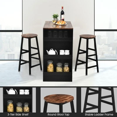 Costway 3 Pieces Bar Table Set Industrial Counter With Storage Black 7 Costway 3 Pieces Bar Table Set Industrial Counter With Storage Black - Image 7