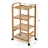 Costway 4-Tier Kitchen Serving Trolley Cart Mobile Bamboo Storage Shelf Lockable Casters