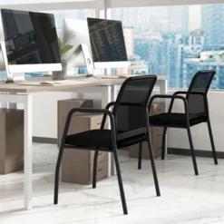 Costway Waiting Room Chair Set Of 2/4/6/8/10/12 Office Guest Chairs With Ergonomic Mesh Backrest Sturdy Arms & Cushioned Seat Black