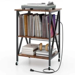 Costway Record Player Stand Vinyl Record Storage Table Holds Up To 120 Vinyl Records Grey/Coffee -Costway GUEST 5cce277c 7cd5 4872 af69 af1b65eb8394