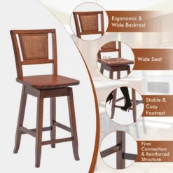 Costway Set Of 2/4 Swivel Bar Stools Counter Height Rubber Wood Pub Chairs W/ Rattan Back 17 Costway Set Of 2/4 Swivel Bar Stools Counter Height Rubber Wood Pub Chairs W/ Rattan Back -Costway GUEST 5ce730c2 2991 47a0 8b62 6c0d528e544f