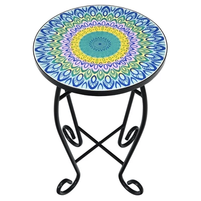 Costway Mosaic Side Table Accent Table Round Balcony Bistro End Table OrangeBlueNavy 9 Costway Mosaic Side Table Accent Table Round Balcony Bistro End Table OrangeBlueNavy - Image 9