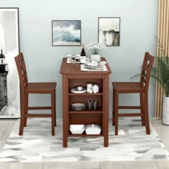 Costway Counter Height Pub Table Bar Table W/ Rubber Wood Legs & Storage Shelves -Costway GUEST 5d3acb2e b259 4cde 8a24 87c84e4757f7