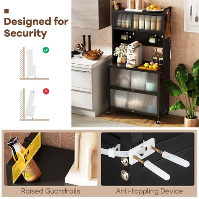 Costway 5 Tier Kitchen Bakers Rack Flip Door Cabinets Pegboard & Hooks White/Black 6 Costway 5 Tier Kitchen Bakers Rack Flip Door Cabinets Pegboard & Hooks White/Black - Image 6