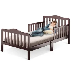 Costway Kids Toddler Wood Bed Bedroom Furniture W/ Guardrails Black/Brown/Grey/White -Costway GUEST 5d76fbc2 fff3 4948 8ff6 f54f65d2aa66