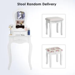 Costway White Vanity Jewelry Makeup Dressing Table Stool Drawer