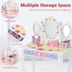 Costway Kids Vanity Princess Makeup Dressing Table Chair Set W/ Tri-fold Mirror White -Costway GUEST 5d919a8c b85f 45aa ae73 1579841dbfbe