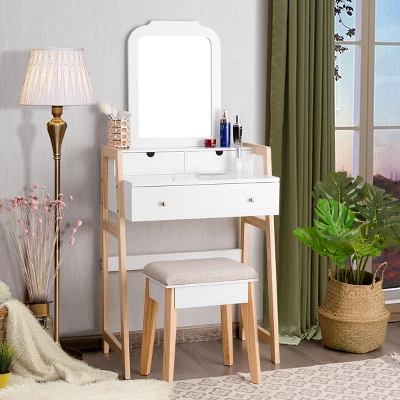 Costway Makeup Vanity Table Dressing Table Cushioned Stool Set 2 Costway Makeup Vanity Table Dressing Table Cushioned Stool Set - Image 2