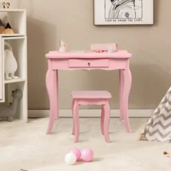 Costway Kids Vanity Table & Stool Princess Dressing Make Up Play Set For Girls Pink -Costway GUEST 5e190349 901f 4318 b1a5 2e506a55b561