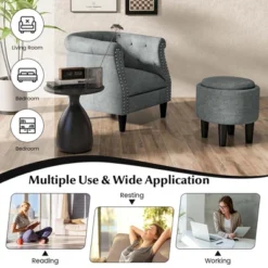 Costway Modern Accent Chair With Ottoman Armchair Barrel Sofa Chair With Footrest Grey 16 Costway Modern Accent Chair With Ottoman Armchair Barrel Sofa Chair With Footrest Grey -Costway GUEST 5e46b428 def6 4da3 8c44 9d0a97d19038