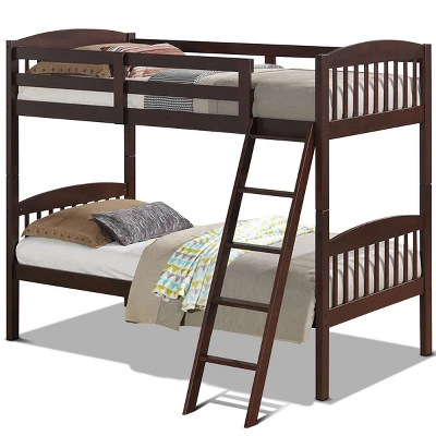 Costway Wood Solid Hardwood Twin Bunk Beds Detachable Safety Rail 4 Costway Wood Solid Hardwood Twin Bunk Beds Detachable Safety Rail - Image 4