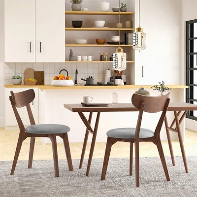 Set Of 2 Dining Chair Upholstered Curved Back Side Chair With Solid Wooden Legs 2 Set Of 2 Dining Chair Upholstered Curved Back Side Chair With Solid Wooden Legs - Image 2