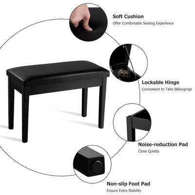 Costway PU Leather Piano Bench Padded Double Duet Keyboard Seat Storage Black 9 Costway PU Leather Piano Bench Padded Double Duet Keyboard Seat Storage Black - Image 9