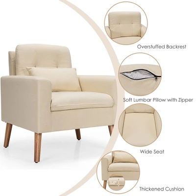 Costway Accent Chair Upholstered Linen Armchair Sofa Chair W/Waist Pillow 7 Costway Accent Chair Upholstered Linen Armchair Sofa Chair W/Waist Pillow - Image 7