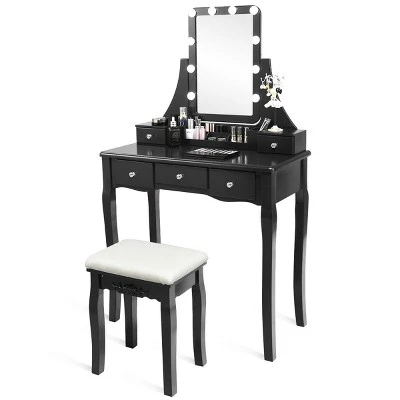 Costway Vanity Dressing Table Set W/Removable Box &10 Dimmable Bulbs Touch Switch 1 Costway Vanity Dressing Table Set W/Removable Box &10 Dimmable Bulbs Touch Switch