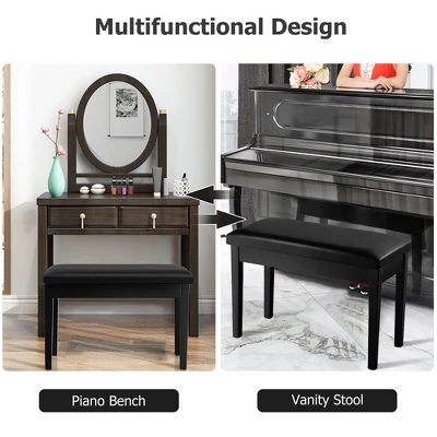 Costway PU Leather Piano Bench Padded Double Duet Keyboard Seat Storage Black 5 Costway PU Leather Piano Bench Padded Double Duet Keyboard Seat Storage Black - Image 5