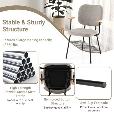 Costway Set Of 2 Modern Linen Fabric Dining Chairs Padded Kitchen Accent Armchair Grey/Orange 8 Costway Set Of 2 Modern Linen Fabric Dining Chairs Padded Kitchen Accent Armchair Grey/Orange - Image 8