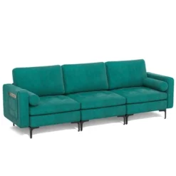 Costway Modern Modular 3-Seat Sofa Couch W/ Side Storage Pocket & Metal Leg Teal -Costway GUEST 5fd62ce7 2584 4731 a312 3592b254b352