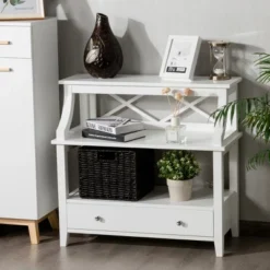 3 Tier Storage Rack End Table Side Table W/Slide Drawer Multipurpose Rack White -Costway GUEST 600760de 7921 46ac 9de1 0eee9e501db5