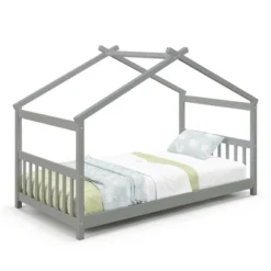 Costway Twin Size House Bed With Roof Wooden Low Floor Bed No Box Spring Needed Grey -Costway GUEST 60273df1 ca9e 4aca 866c 9f8b1ef0124e