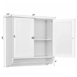 Costway Wall Mounted Bathroom Medicine Cabinet Storage Cupboard With Towel Bar Brown/Grey -Costway GUEST 603754e5 34a9 4654 9b4b a7c93d13e821