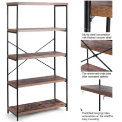 Costway 5-Tier Bookshelf, Industrial Etagere Bookcase, Rustic Display Shelf Organizer -Costway GUEST 606a197b d25d 470f 9892 752f043e415d