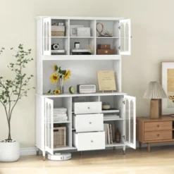 Costway 73” Kitchen Pantry Cabinet Kitchen Storage Hutch With LED Lights USB Ports Type-C Port AC Outlets Kitchen Utility Cabinet With 3 Drawers -Costway GUEST 6084dfaf 5709 48ef bdf4 502a9aa634a6