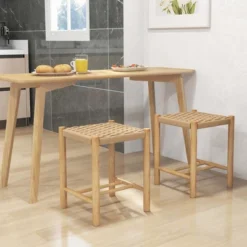 Costway Dining Stool Set Of 2/4 18'' Backless With Rubber Wood Frame Woven Paper Seat Kitchen -Costway GUEST 60bc2fe4 702d 406d 9b3d 971a4d4548ca