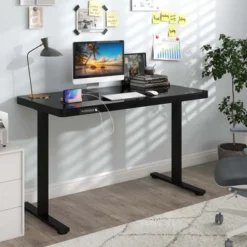 Costway 48" X 24" Whole-Piece Glass Standing Desk W/Drawers Writable Tempered Glass Top Black/White