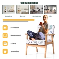 Costway Modern Accent Armchair Fabric Lounge Chair W/Rubber Wood Leg White&Blue Floral 11 Costway Modern Accent Armchair Fabric Lounge Chair W/Rubber Wood Leg White&Blue Floral -Costway GUEST 610d090e 9749 4ba1 9389 4ed8475df0d6