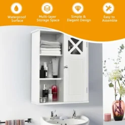 Costway Wall-Mounted Cabinet Bathroom Storage 2-Tier Shelf Multipurpose Organizer White 11 Costway Wall-Mounted Cabinet Bathroom Storage 2-Tier Shelf Multipurpose Organizer White -Costway GUEST 612b9e43 9d01 42a8 875d 72346ab50fd3