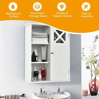 Costway Wall-Mounted Cabinet Bathroom Storage 2-Tier Shelf Multipurpose Organizer White 3 Costway Wall-Mounted Cabinet Bathroom Storage 2-Tier Shelf Multipurpose Organizer White - Image 3