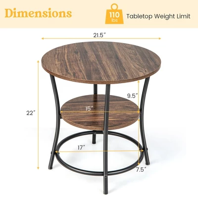 Costway 2 PCS 2-Tier Sofa Side End Table Round Nightstand With Sturdy Metal Frame Brown/Oak 2 Costway 2 PCS 2-Tier Sofa Side End Table Round Nightstand With Sturdy Metal Frame Brown/Oak - Image 2