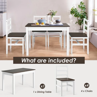 Costway 5pcs Dining Set Solid Wood Compact Kitchen Table & 4 Chairs Modern 8 Costway 5pcs Dining Set Solid Wood Compact Kitchen Table & 4 Chairs Modern - Image 8