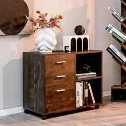 Costway 3-Drawer Wood File Cabinet Mobile Lateral Printer Stand With Open Storage Shelves -Costway GUEST 6183a352 a227 48f5 bdff 0846a437f303
