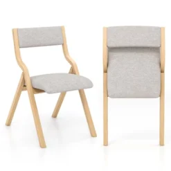 Costway Folding Dining Chair Set Of 2 Wooden Upholstered Modern Linen Fabric Padded Seat -Costway GUEST 618c8739 4cd1 4477 9f03 9557c733ed99