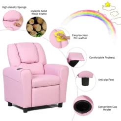 Costway Kids Recliner Armchair Children's Furniture Sofa Seat Couch Chair W/Cup Holder Pink -Costway GUEST 619db686 5d10 4e43 afbc a8921b7983a5