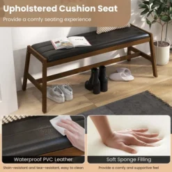 Costway 1/2 PCS 50" Long Solid Wood Dining Bench With Faux Leather Padded Seat Rubber Wood Frame -Costway GUEST 6224a89c 6089 42a7 a916 3df1acf87cd5