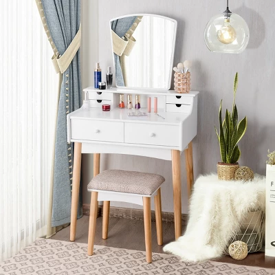 Costway Vanity Table 6 Dressing Table Cushioned Stool Makeup Table 4 Costway Vanity Table 6 Dressing Table Cushioned Stool Makeup Table - Image 4