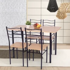 Costway 5 Piece Dining Table Set 29.5" With 4 Chairs Wood Metal Kitchen Breakfast Furniture Brown -Costway GUEST 62462a82 3537 433d 8bd4 21803715f005