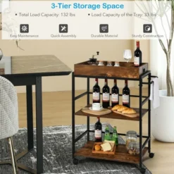 Costway 3-Tier Rolling Bar Cart Kitchen Serving Cart W/ Removable Tray & Handle 13 Costway 3-Tier Rolling Bar Cart Kitchen Serving Cart W/ Removable Tray & Handle -Costway GUEST 6253115a a1da 4e5d 8f04 0e058068a6ff