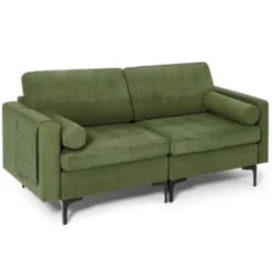 Costway Modern Loveseat 2-Seat Sofa Couch W/ 2 Bolsters & Side Storage Pocket Army Green -Costway GUEST 62560156 3115 4bbc be03 ec831c6b1ba6