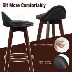 Costway Set Of 2 Upholstered Swivel Barstools 29'' Wooden Dining Chairs With Low Back Black -Costway GUEST 62ace4df 0661 454f aa71 00557370f0aa