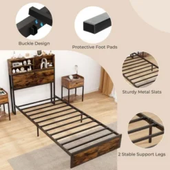 Costway Twin/Full/Queen/King Bed Frame With Charging Station Storage Headboard Under-bed Storage Space -Costway GUEST 62ae79c9 ea95 42c1 a093 202493b15d18