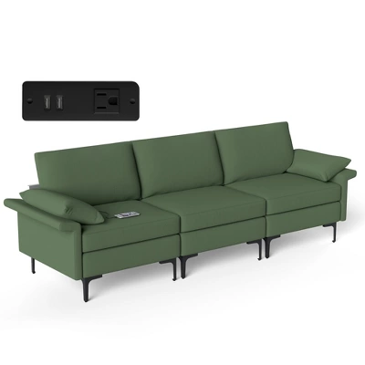 Costway Modern Modular Fabric 3-Seat Sofa Couch W/ Socket USB Ports & Metal Legs RedGreen 11 Costway Modern Modular Fabric 3-Seat Sofa Couch W/ Socket USB Ports & Metal Legs RedGreen - Image 11