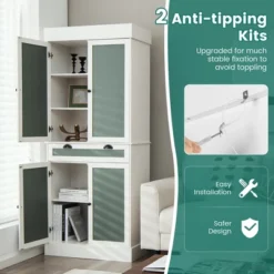 Costway 72'' Kitchen Buffet Hutch Pantry Cabinet Cupboard With 4 Doors & Adjustable Shelves 14 Costway 72'' Kitchen Buffet Hutch Pantry Cabinet Cupboard With 4 Doors & Adjustable Shelves -Costway GUEST 62c6bb90 394a 45a2 b79d 1b2e11778643