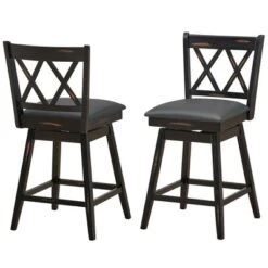Costway Set Of 2/4 Barstools Swivel Counter Height Chairs W/Rubber Wood Legs Black/White -Costway GUEST 6389555c 9180 40bc adc6 3c6e972533e3