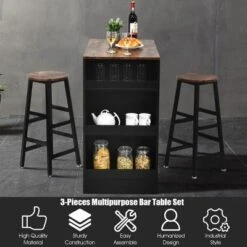 Costway 3 Pieces Bar Table Set Industrial Counter With Storage Black 14 Costway 3 Pieces Bar Table Set Industrial Counter With Storage Black -Costway GUEST 6404b744 94b2 446e b938 8d90961cf377