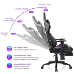 Costway Massage Gaming Chair Adjustable Reclining Racing Chair W/Headrest&Footrest GrayBlack -Costway GUEST 64334782 916d 4332 a974 032b940812b8